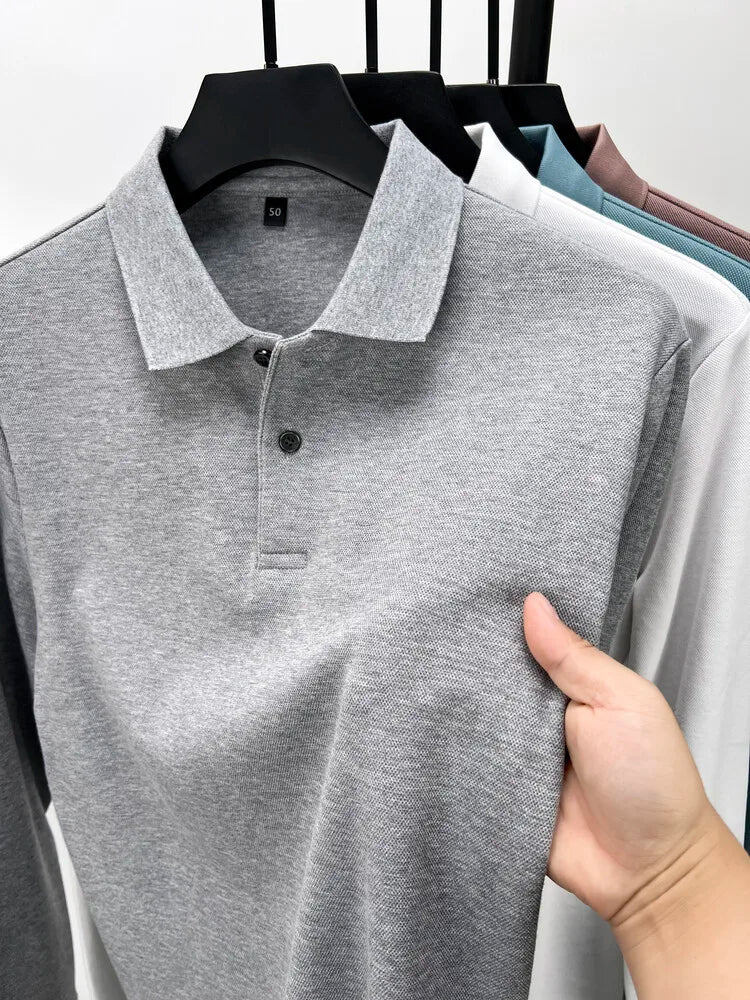 Langärmliges Herren-Poloshirt aus hochwertiger Baumwolle – Schlichte Eleganz und erstklassiger Tragekomfort 