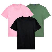 3er-Pack – Slim-Fit-Baumwoll-T-Shirts für Herren - ROSA • GRÜN • SCHWARZ / S